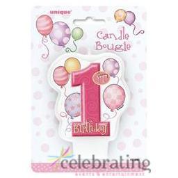 Pink 1st Birthday Candle with Balloons