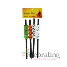 Halloween Party Pumpkin Ghost and Frankenstein Straws 4pk