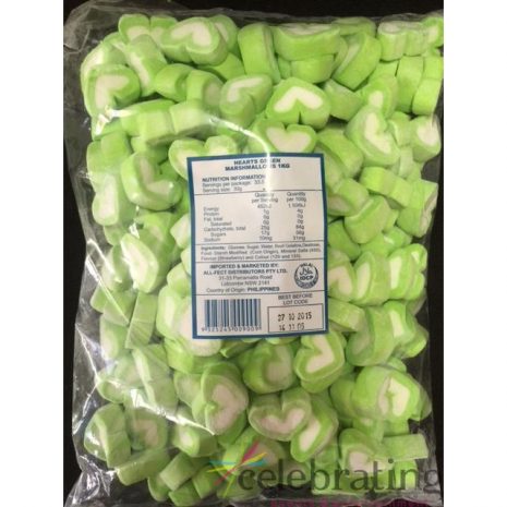 Large Green and White Heart Marshmallows 1kg