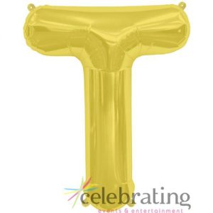 14in Gold Letter T Air-fill Foil Balloon