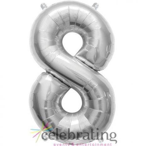 14in Silver Number 8 Air-fill Foil Balloon